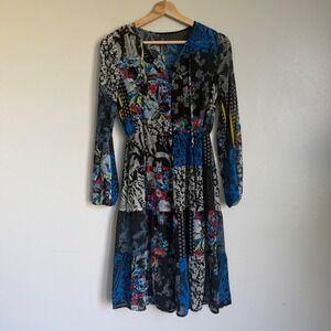 Lauren Ralph Lauren Petite Patchwork Floral Chiffon Tiered Mini Dress 0 Blue